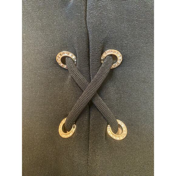 vintage 1990s halter neck black bandage dress lace up karen lucas hourglass body - Picture 4 of 10